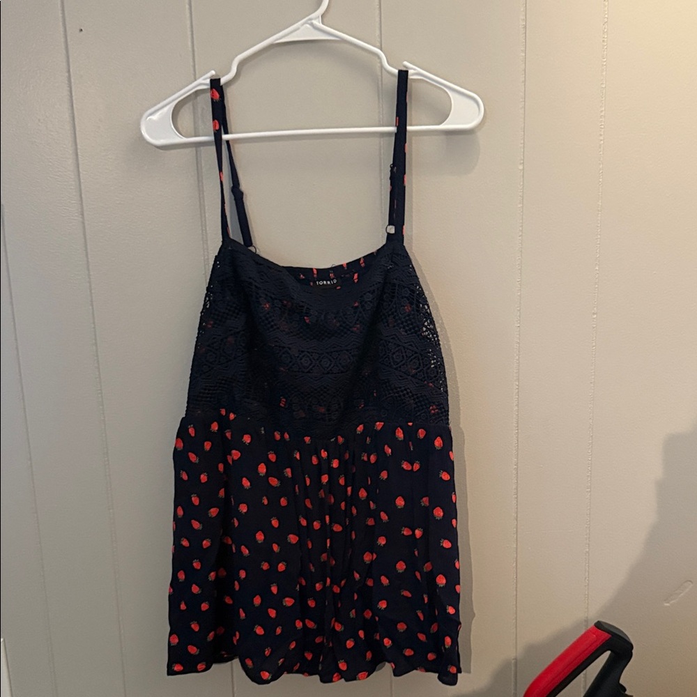 Navy and Red Strawberry Sleeveless Top